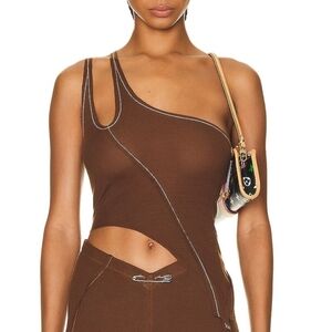 Sami Miro Vintage - Asymmetric One Shoulder Tank Top in Brown sz Small